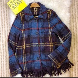 FREE PEOPLE FRINGED PLAID JACKET SMALL